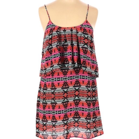Greylin Silk Aztec Print Ruffle Mini Dress - Picture 1 of 8